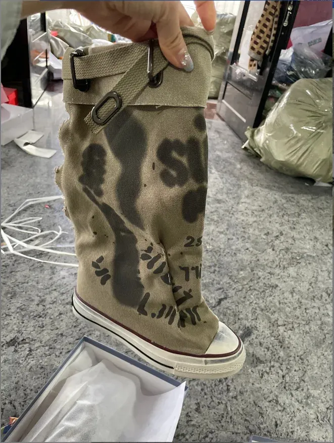 Graffiti High Top Canvas Shoes Womens Spring Wide Mid 2024 New Trouser Barrel Stacking Boots 240628_voghion.com