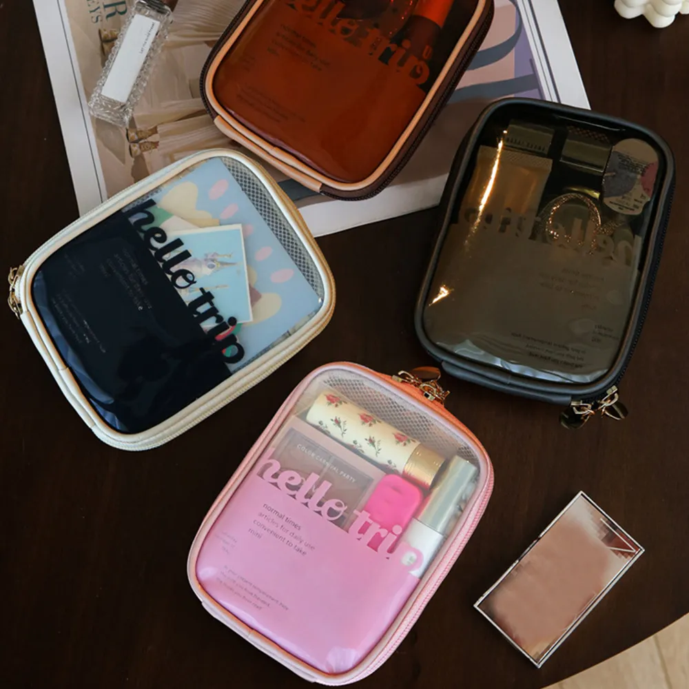 Mini trousse de voyage transparente Portbale, petite trousse de maquillage mignonne, trousse de toilette à fermeture éclair, pochette de rangement pour femmes_voghion.com