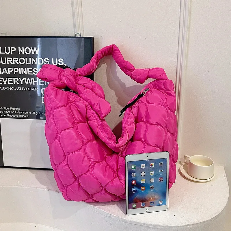 14barevná nylonová prošívaná taška s uzlovým ramenním popruhem, kabelka, velká kapacita, crossbody taška, dámské psaníčka 240823_voghion.com