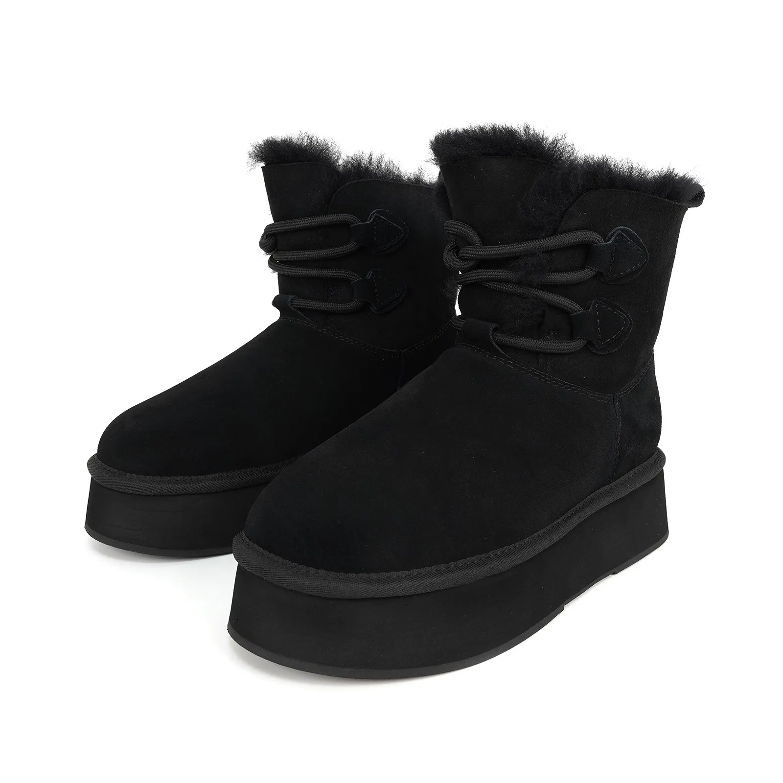 Thick soled raised leather 2025 new model sheepskin wool integrated warm and stylish versatile women's anti slip snow_voghion.com