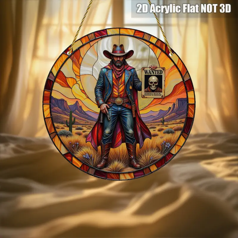 8x8in Western Cowboy Suncatcher - Mystical Outlaw Acrylic Wall Art For Home & Office Decor_voghion.com