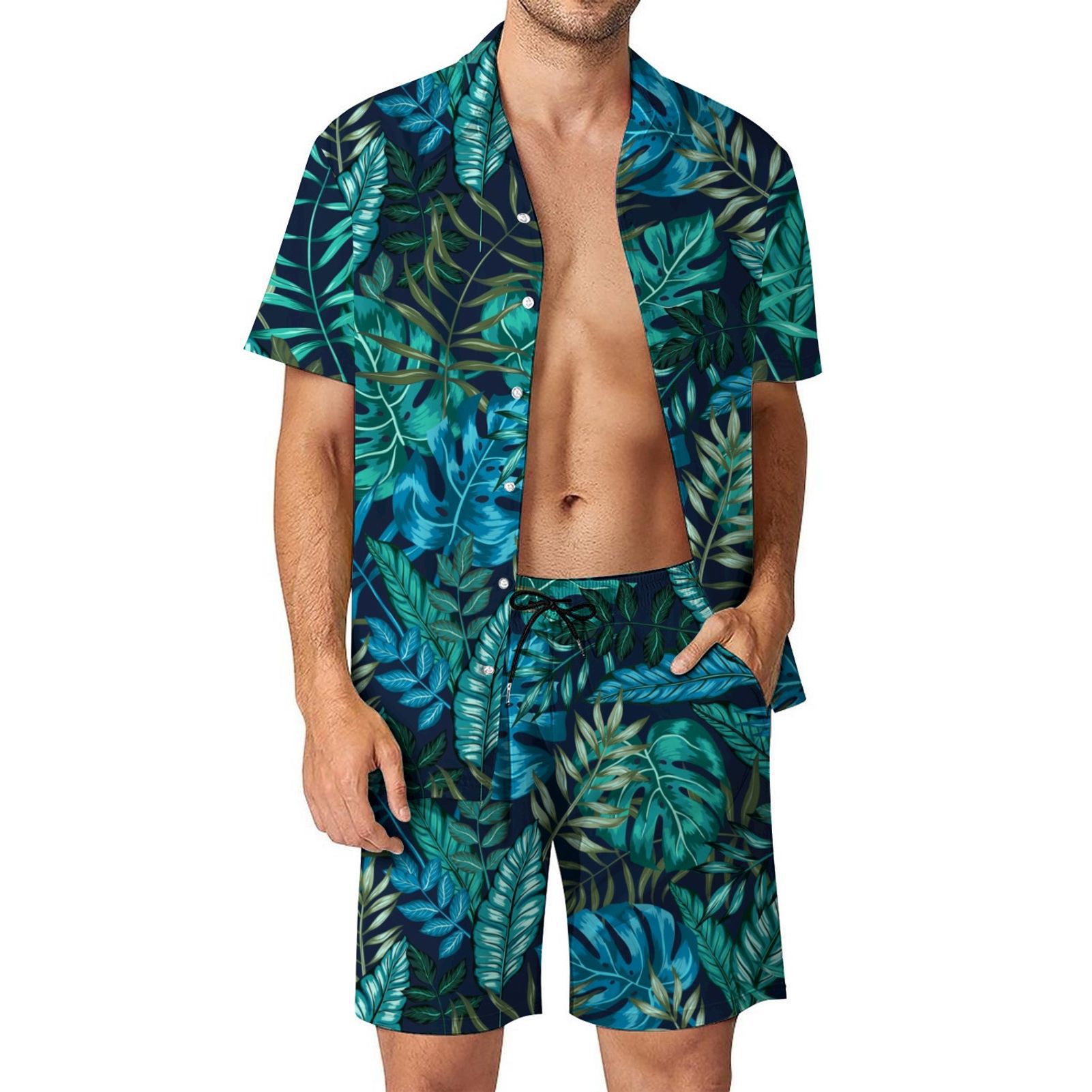 Camicia casual da uomo hawaiana da spiaggia con stampa digitale 3D, manica corta_voghion.com