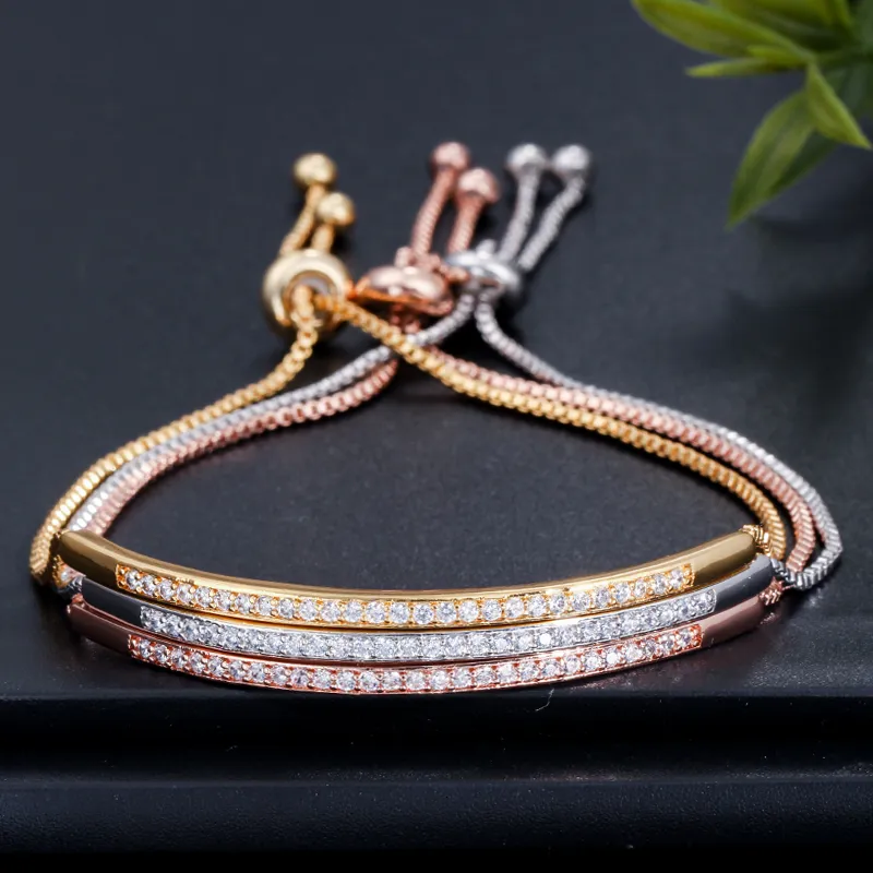 Adjustable Slider Bracelet With Cubic Zirconia Rose Gold Finish_voghion.com