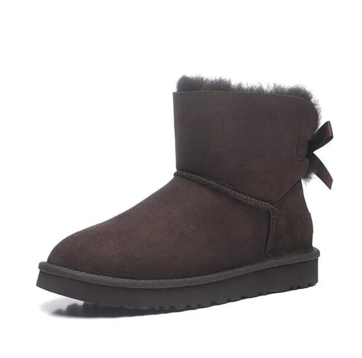 winter designer boots girl classic s women snow boot ankle short bow mini fur black chesut pink Bowtie womens shoes size_voghion.com