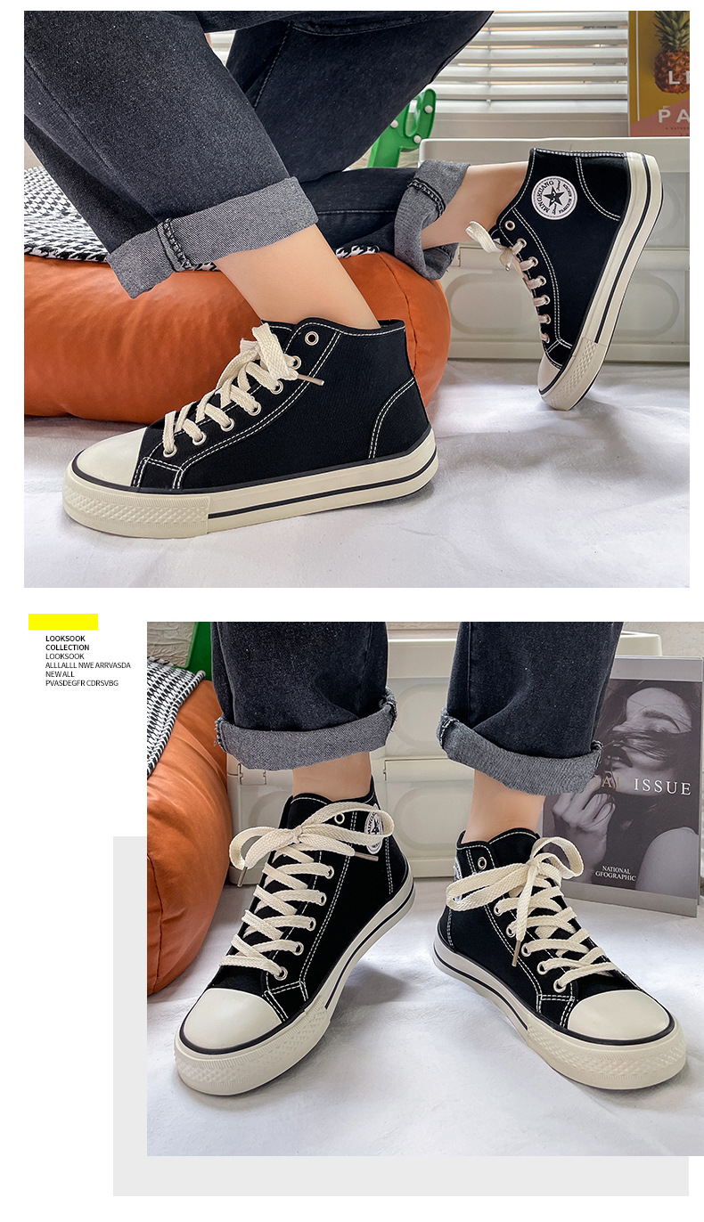 High top men's classic spring canvas student Korean vulcanized round toe casual board shoes, cloth shoes_voghion.com