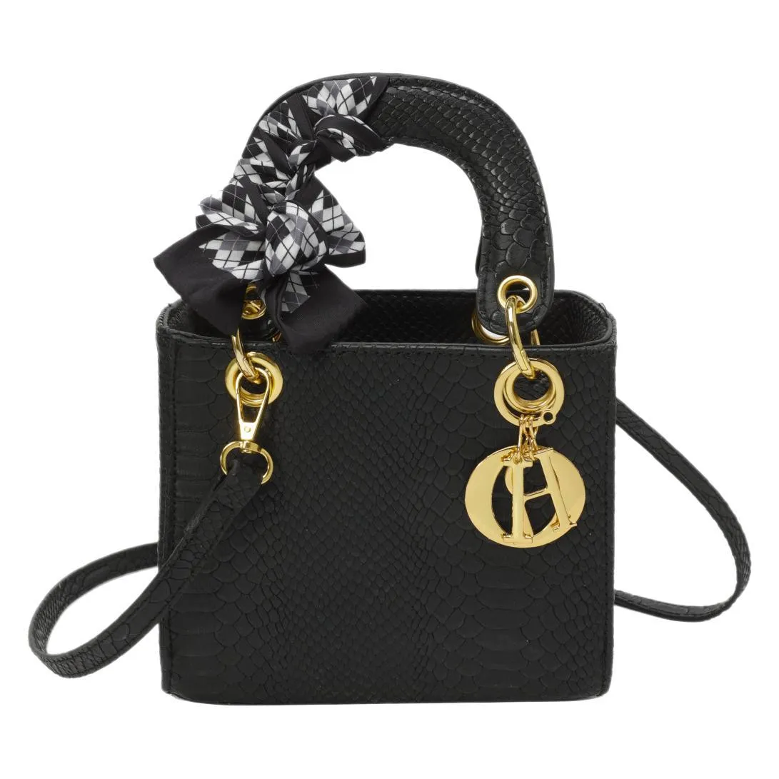 Borsa a mano in coccodrillo da donna, sciarpa in seta intrecciata, borsa Diana, borsa a mano, borsa a tracolla, tracolla diagonale_voghion.com