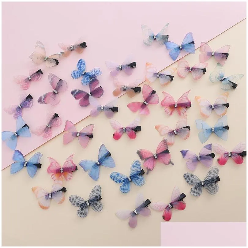 Doppeldeck Drei Nsional Barrettes Schmetterling Retro Strass Gaze DIY Haarspangen Zubehör Frauen Haarnadel Dhoxk_voghion.com