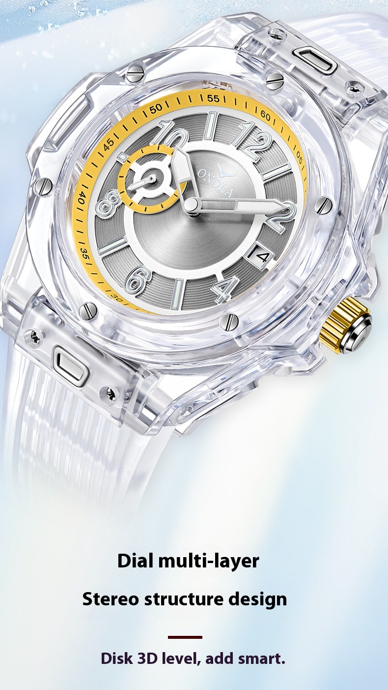 Orologio da donna da uomo impermeabile multifunzionale con custodia trasparente ONOLA/Orona rossa alla moda_voghion.com