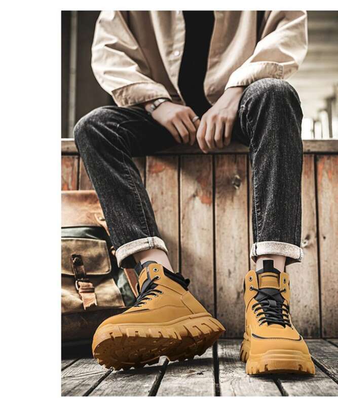 Efterår High Top Martin Herre Arbejdssko Trendy Og Alsidige Tykke Såler Britiske Støvler Korte Vandrestøvler_voghion.com