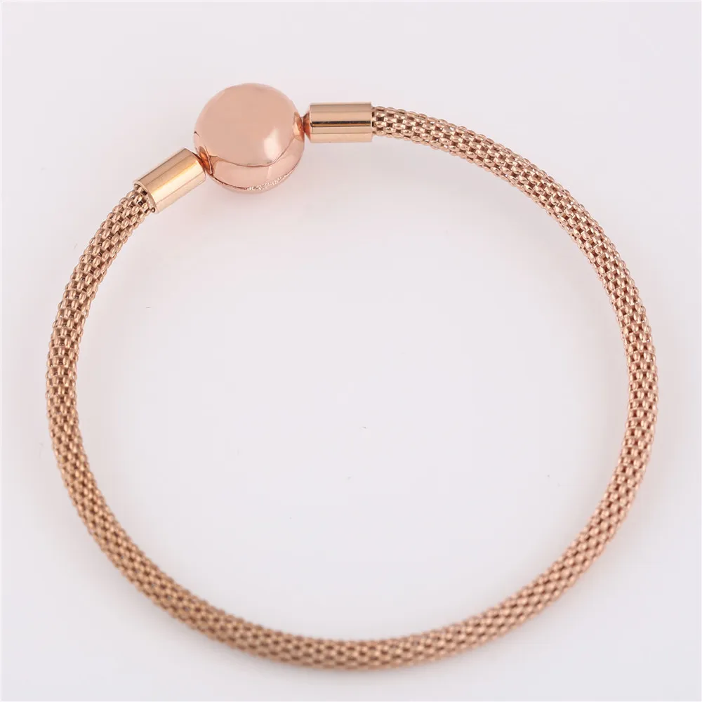 Bracciale originale Sterling Sier in oro rosa con catena a serpente, chiusura a sfera di base, bracciale a maglie, adatto per donne, gioielli di moda con ciondolo a perline_voghion.com