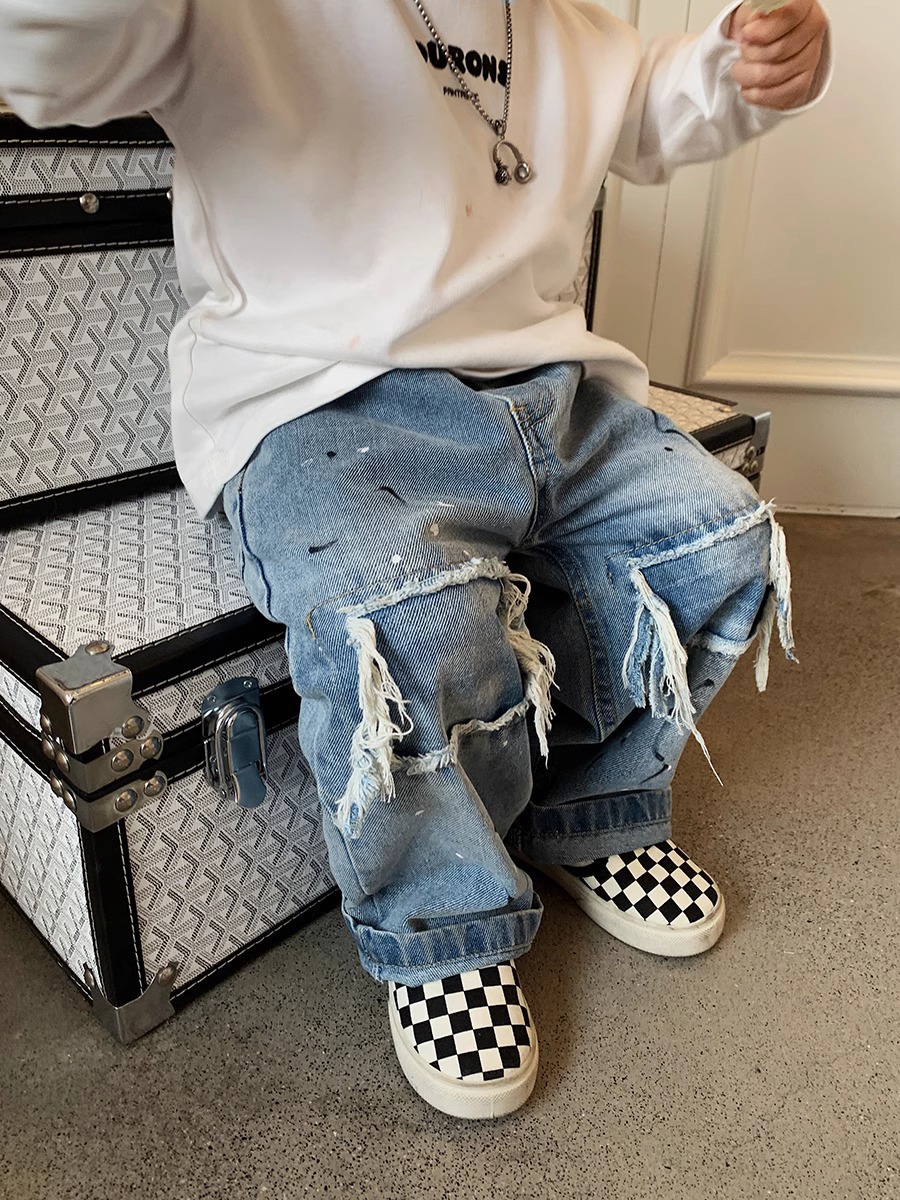 Mère et enfants enfants plancton beau baggy jambes larges jean garçon style rétro pantalons décontractés pantalon tendance_voghion.com