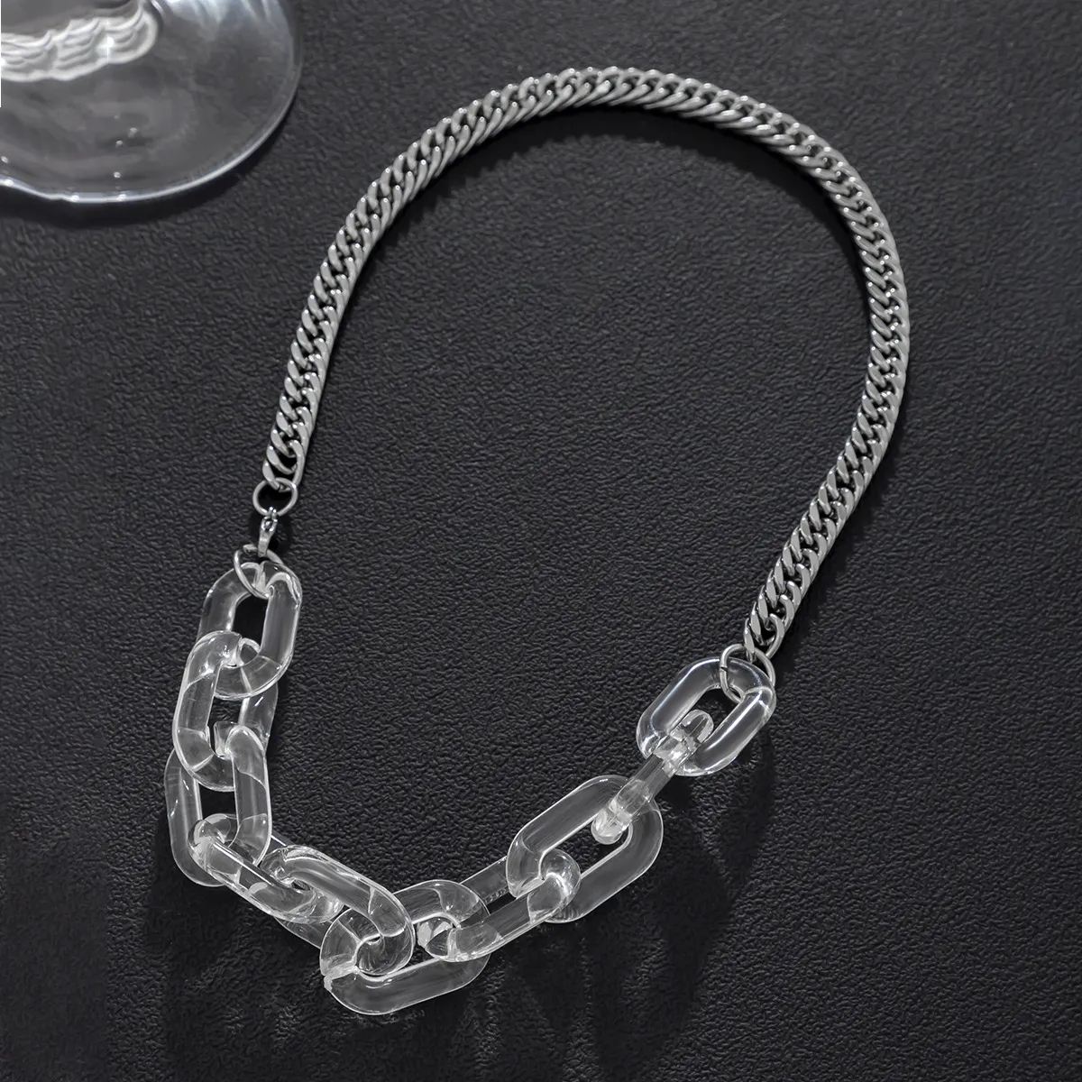 Collier en chaîne en métal simple et transparent en acrylique avec épissure pour le cou et la clavicule, bijoux pour hommes_voghion.com