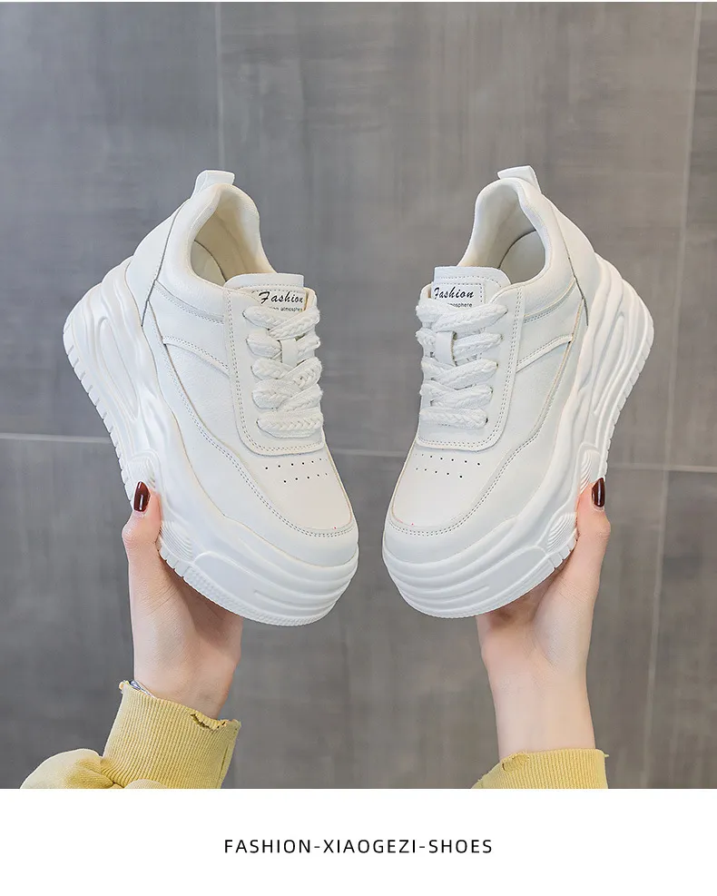 Dikke, hoge leren skateboardschoenen met ronde neus voor comfort en extra hoogte, sportschoenen met rubberen zool_voghion.com