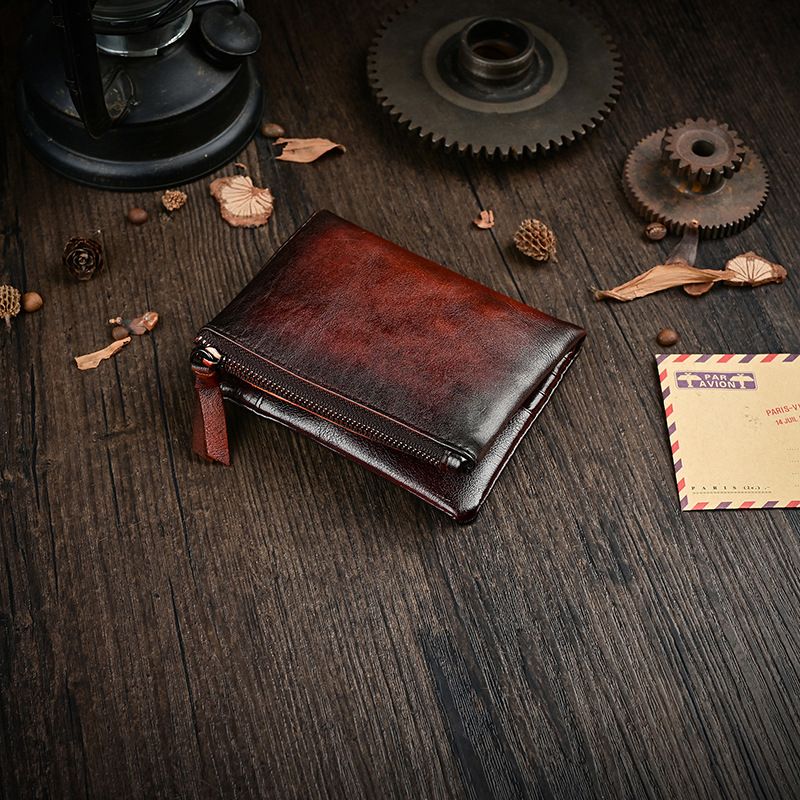 Männer Brieftasche Aus Echtem Leder Kurze Stil Zwei Falten Mini Licht Und Dünne Geld Clip Schicht Rindsleder_voghion.com