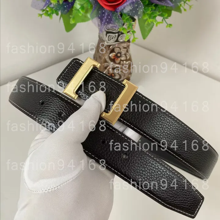 H Ermes Designer-Businessgürtel für Damen und Herren, gold-silberfarben, glänzende Schnalle, 3,8 cm breit, inklusive Box_voghion.com