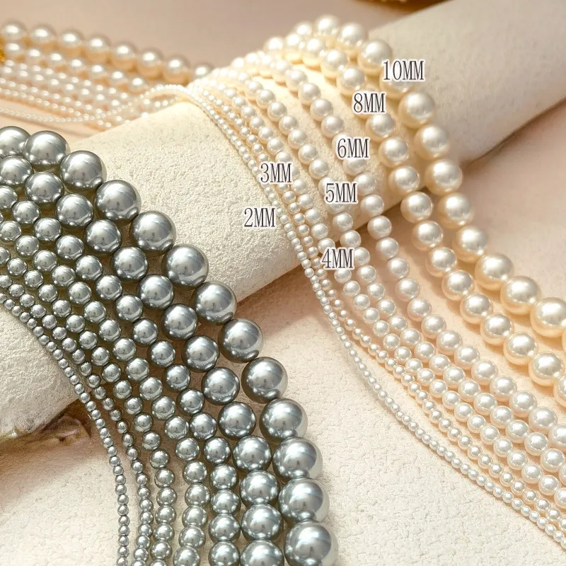 Collier de perles simulées en verre pour femme et fille, bijoux modernes, élégant, tempérament, perles de couleur grise et blanche brillantes_voghion.com
