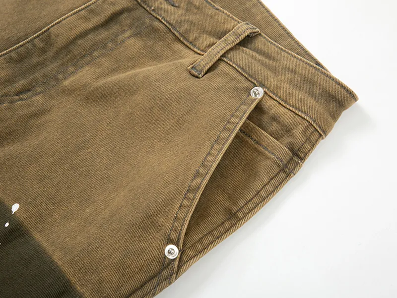 Pantalon cargo ample en denim micro-élastique délavé peint à l'encre pour homme, style patchwork Y2K, surdimensionné et décontracté_voghion.com