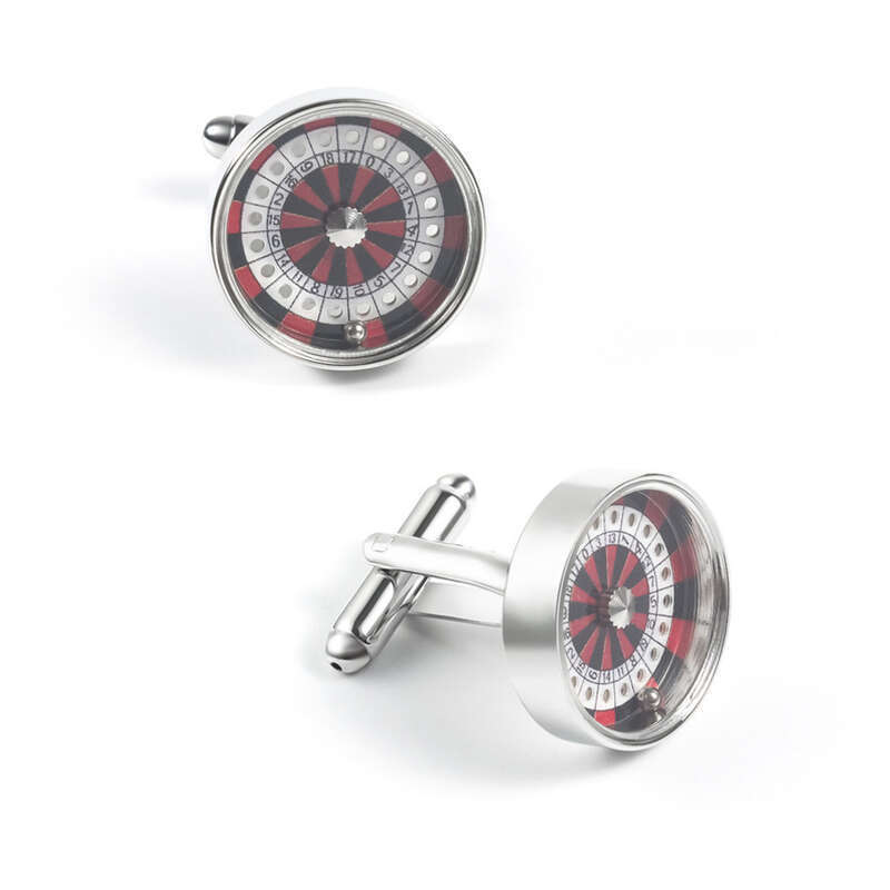 Gemelos franceses de metal con forma de rueda de la suerte y bola de acero redonda de moda para hombre_voghion.com