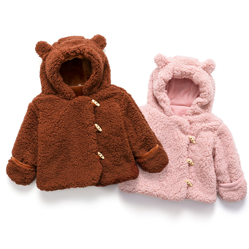 Infant And Toddler Bear Ears Cute Coat Boys And Girls Baby Solid Color Hoodie Jacket Children's Clothing Wool Sweater