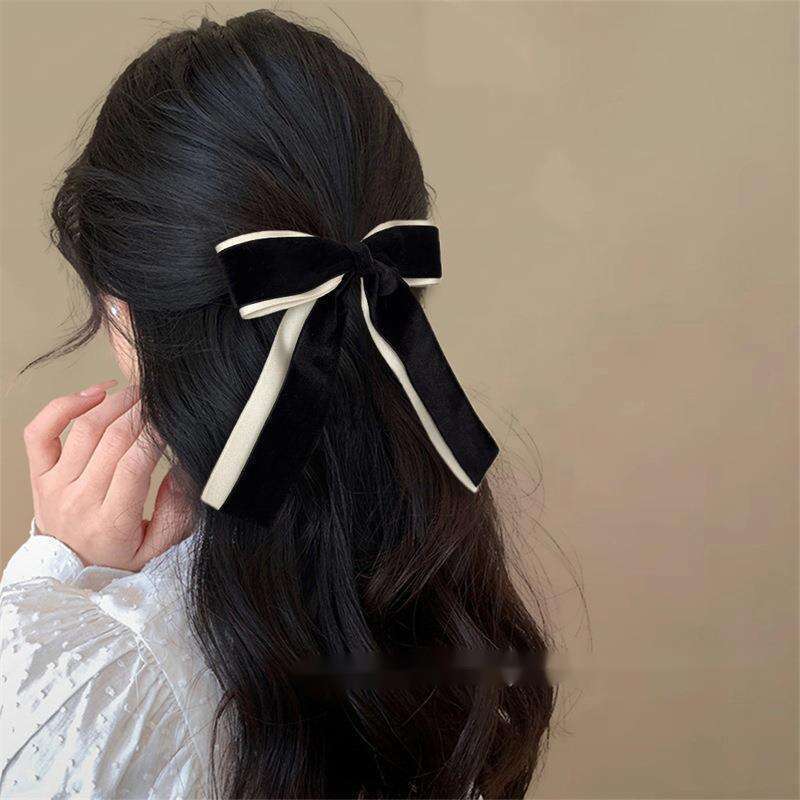 Princess French Ballet Velvet Bow Rear Head Top Clip Women's Hair Accessories Travel Hairpin_voghion.com