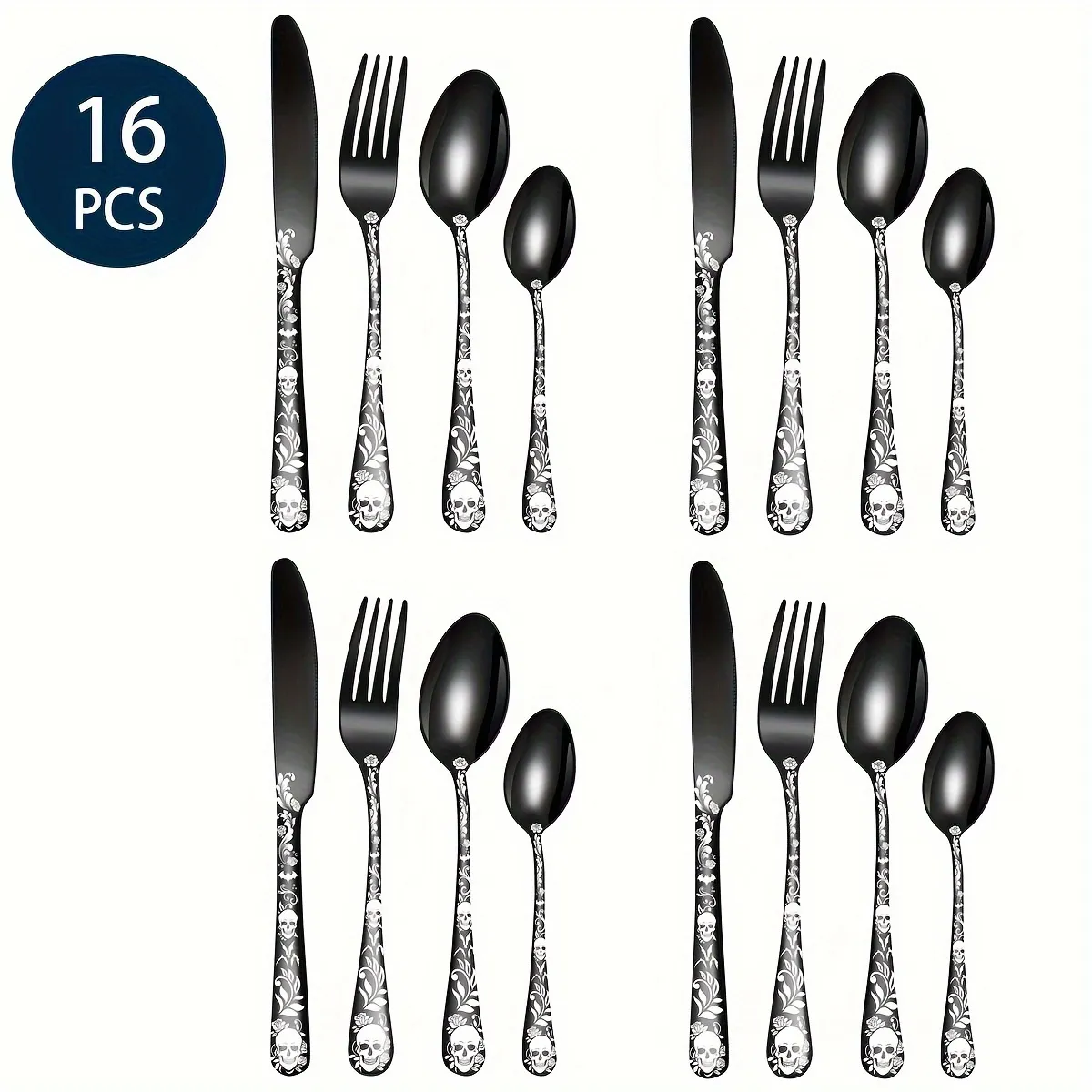 Gotische bestekset - Skelet/Vleermuis｜24-delig｜Steakmessen_voghion.com