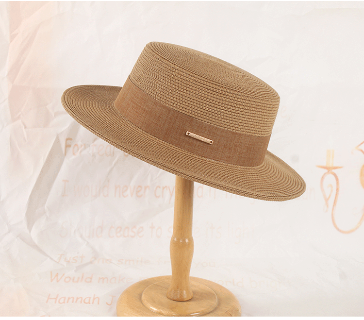 Cappello estivo coreano in paglia, cappello elegante con parte superiore piatta, cappello parasole per le vacanze, cappello casual semplice e versatile francese, per ragazze_voghion.com