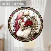 Acchiappasole romantico a forma di teschio - Opera in acrilico da 23 cm. Decorazione audace per San Valentino, per giardino o casa._voghion.com