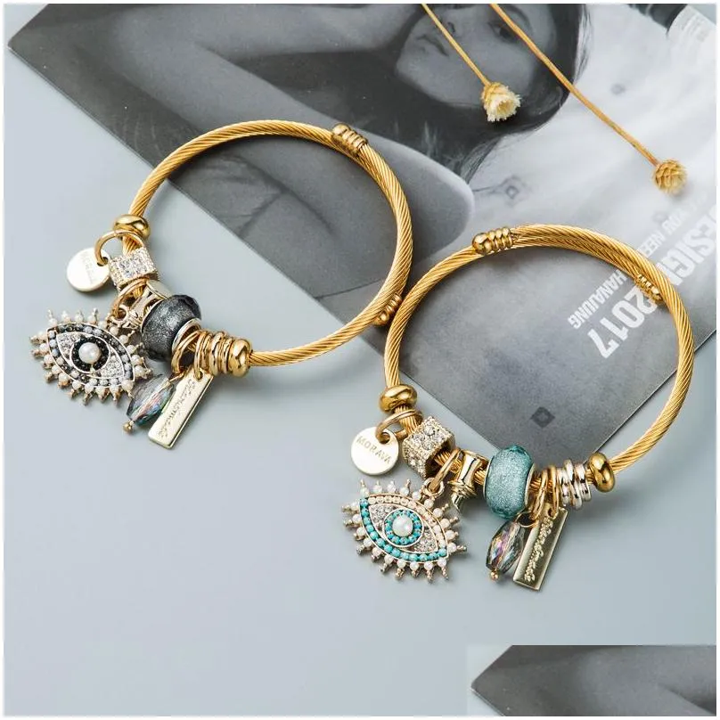 Evil Eye Bangle Turkish Lucky Charm Bracelets Adjustable Cuff Bracelet Fashion Bangles Drop Delivery Jewelry B Dhr2M_voghion.com