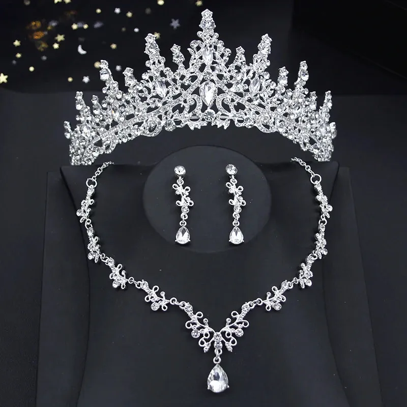 Princess Pink set Women Bridal Crown for Wedding Dress Necklace Dangle Earrings Sets Bride Tiaras Set Jewelry 240315_voghion.com