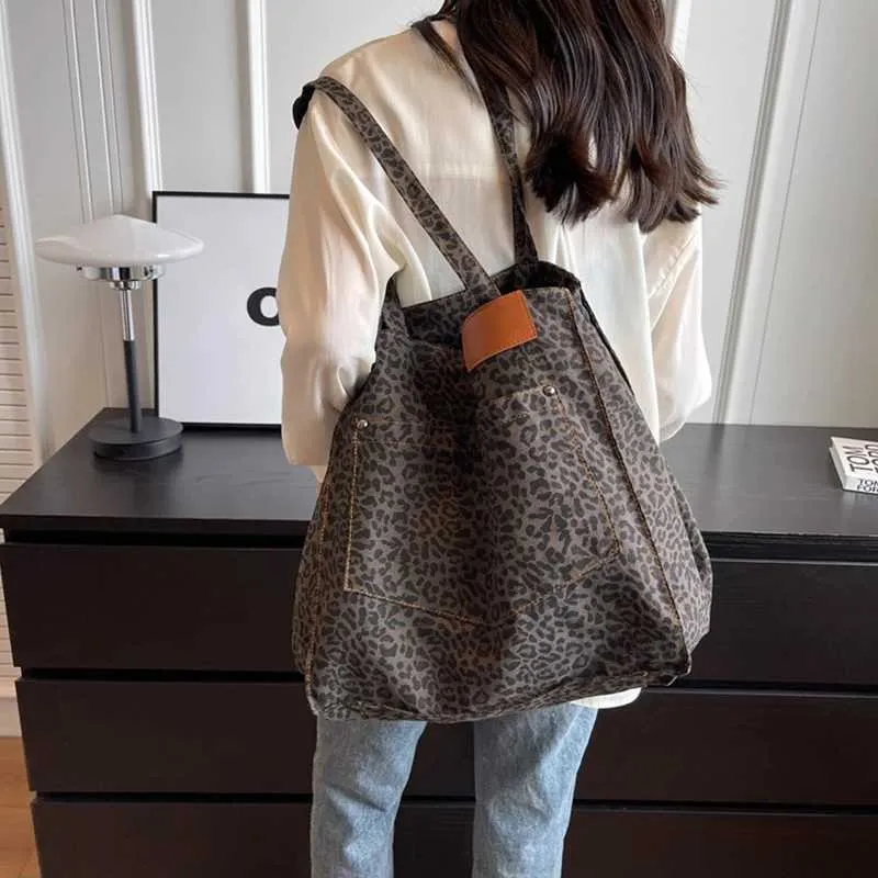 Handtasche mit Leopardenmuster, Retro-Canvas, große Kapazität, Einkaufstasche Y241026_voghion.com