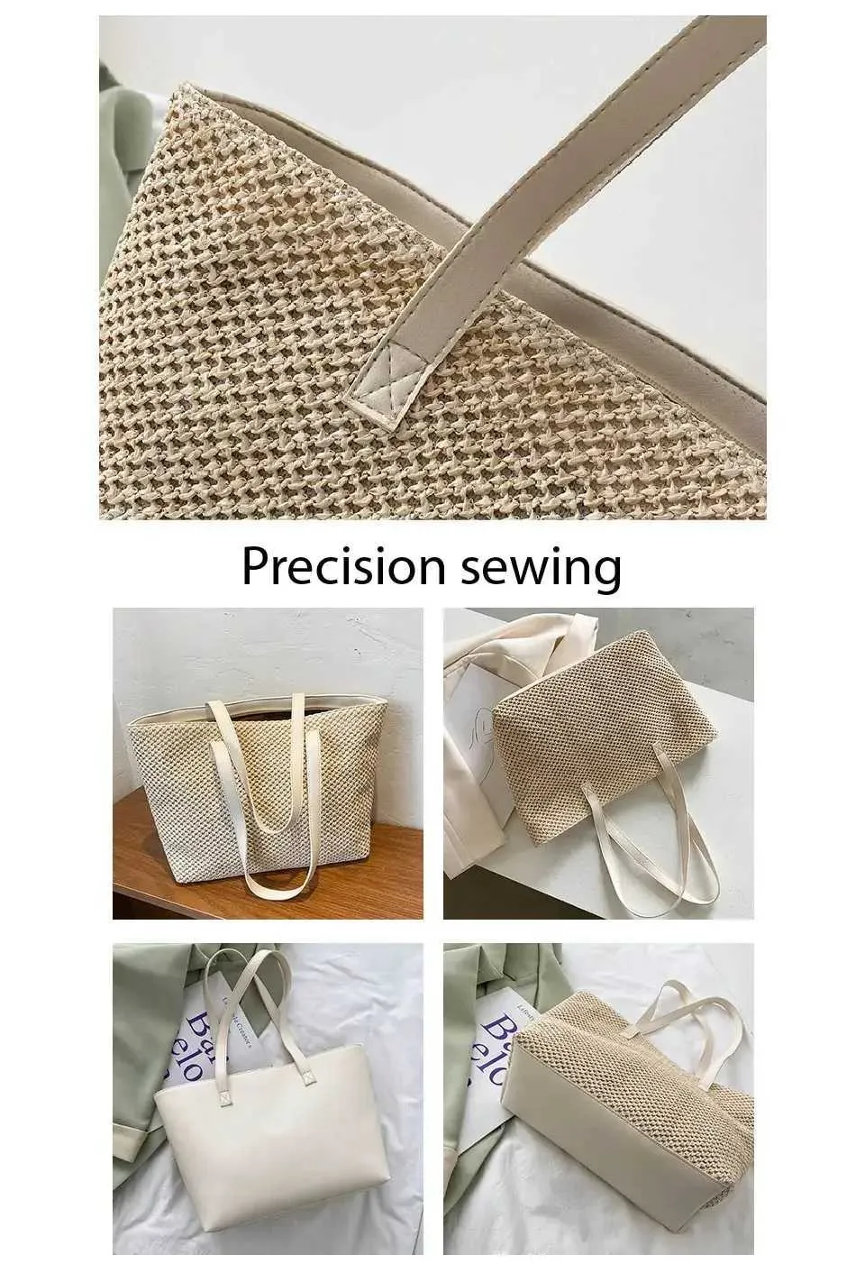 2024 Summer Beach Straw Large Capacity Shopping Solid Color Shoulder Makeup Bag Casual Womens Wallet Handbag Y241011_voghion.com