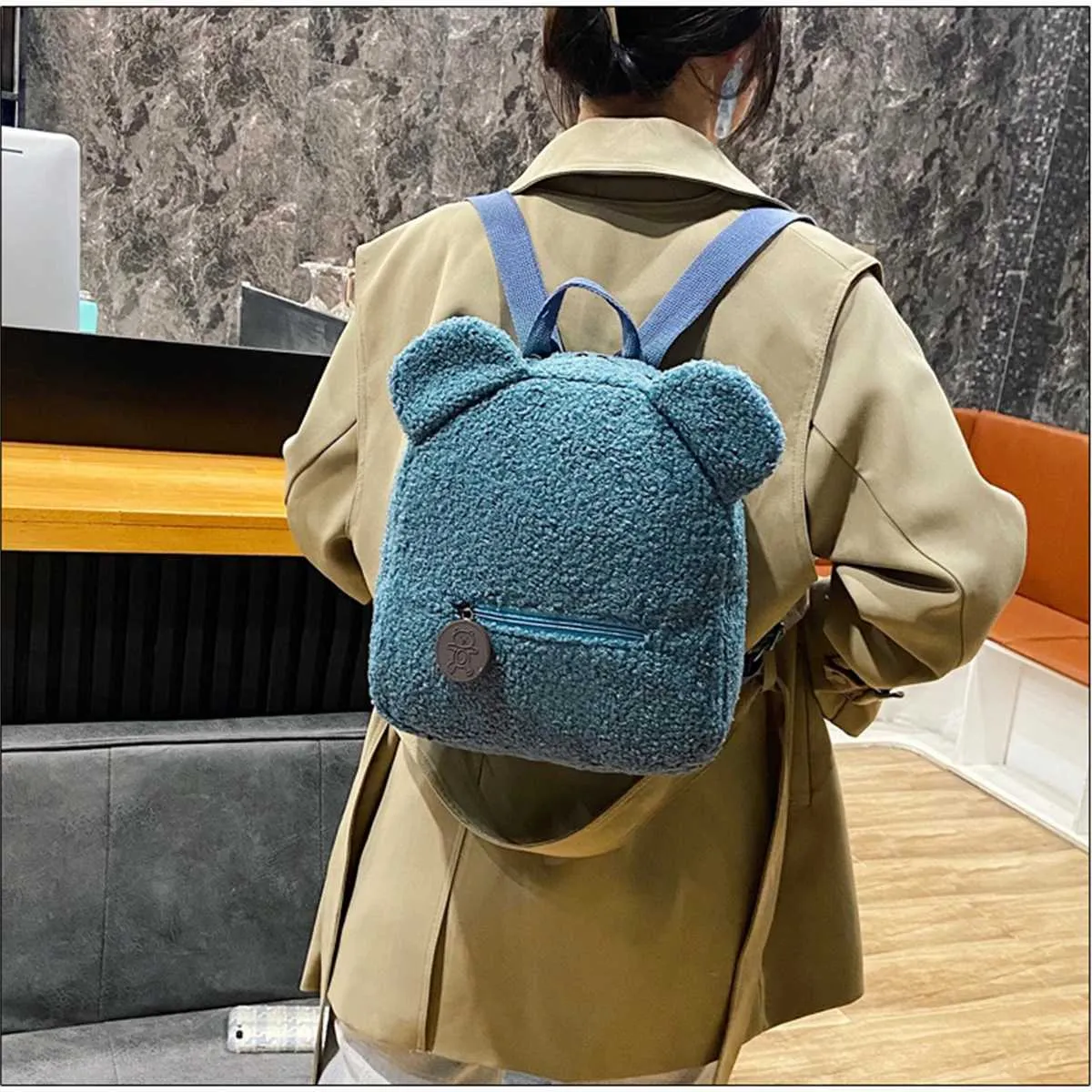 Plüsch Damentasche Herbst und Winter neue koreanische Version süßer kleiner Bär Ohr Rucksack Mädchen Eltern-Kind-Tasche-LJXC241217_voghion.com