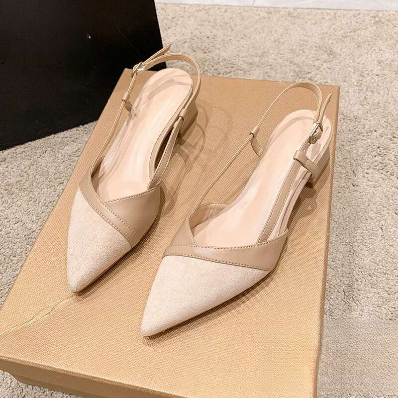 New Pointed Toe Nude Color High Heels, Not Tired Feet Summer Women's Chunky Heel Shoes_voghion.com