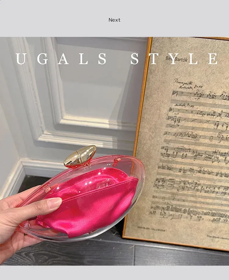 Borsa a mano a forma di conchiglia in acrilico, oro, argento, blu, da sera, da donna, carina, in metallo lucido, all'ingrosso 240907_voghion.com