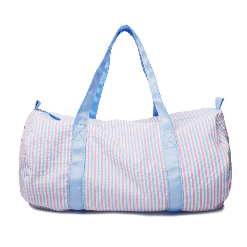 Domier Seersucker Baumwolle Reisetasche Gepäcktasche tragbare Zylindertasche Acryl Kunststoff Zahn Reißverschluss_voghion.com