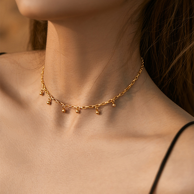Copper Plated K Real Gold Chain Minimalist INS Style Versatile Clavicle Chain Love O Shaped Chain Metal Circle Texture Necklace