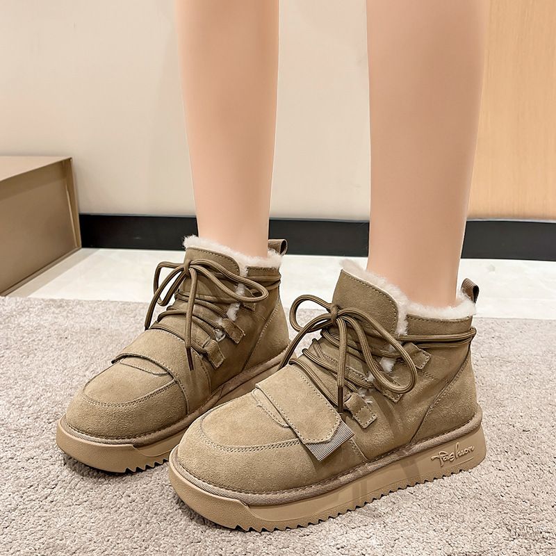 Schneestiefel für Damen, lässig, mit Schnürung, plus warme Plateaustiefel mit dicker Sohle, hoher Schaft und niedriger Schaft_voghion.com