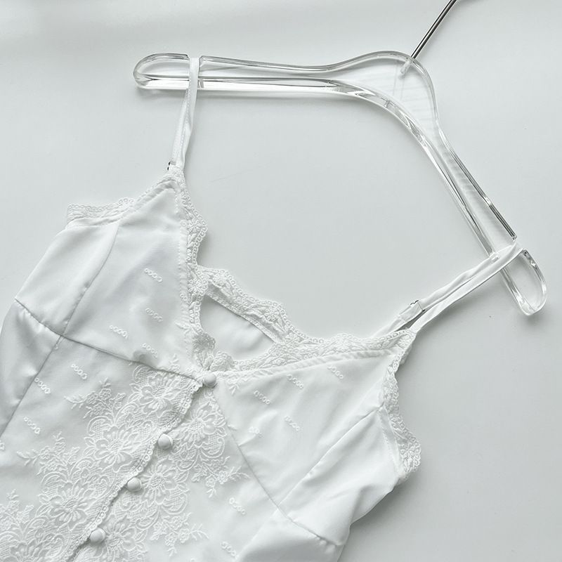 Nouveau haut d'été en satin et dentelle blanche pour femme, coupe slim, petit caraco à boutons, 3403_voghion.com