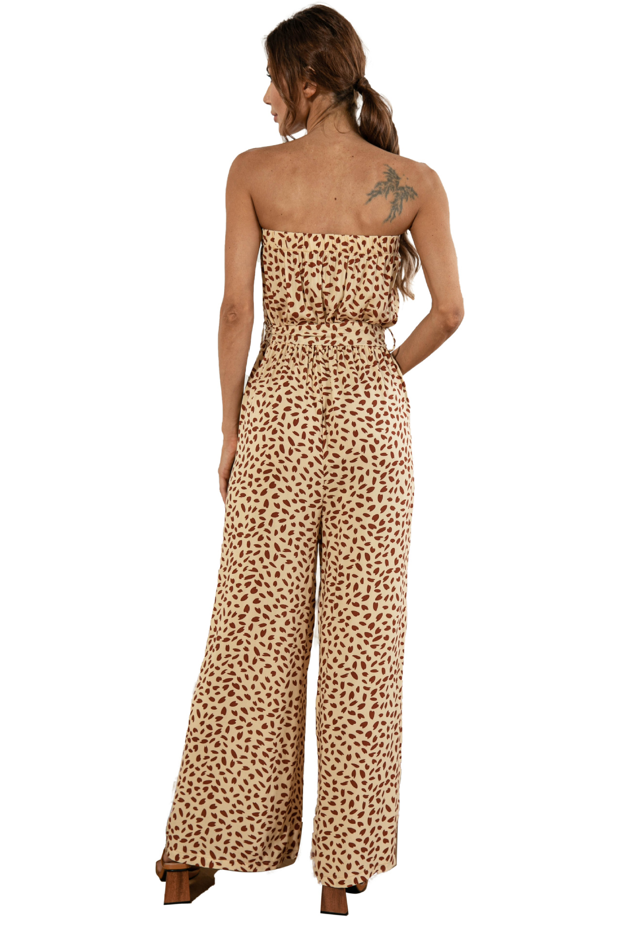 Nuevos productos de verano para mujer, nuevo mono de pierna ancha con cordones y estampado de lunares en forma de corazón y top de tubo sexy_voghion.com