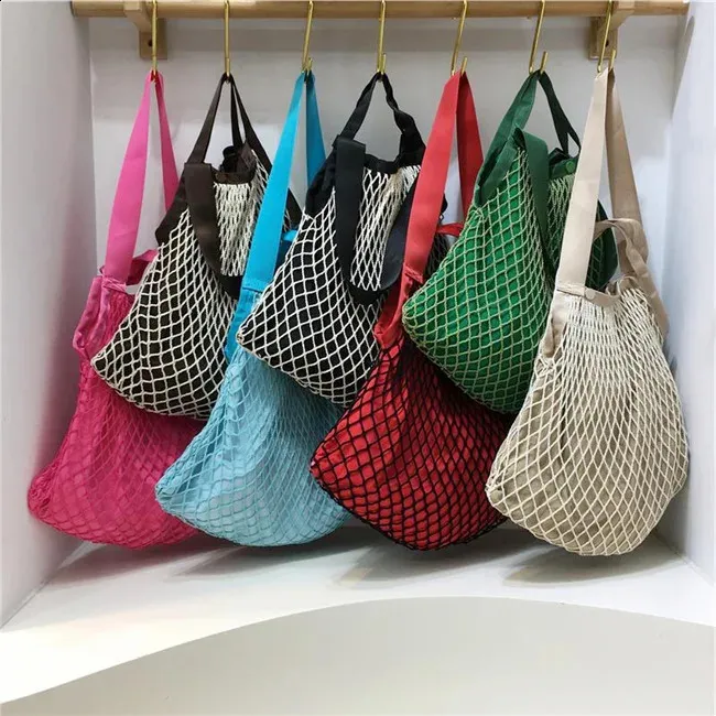 Borsa a rete intrecciata alla moda per donna, borsa a tracolla casual da donna, grande capacità, grande tote bolsa 240823_voghion.com
