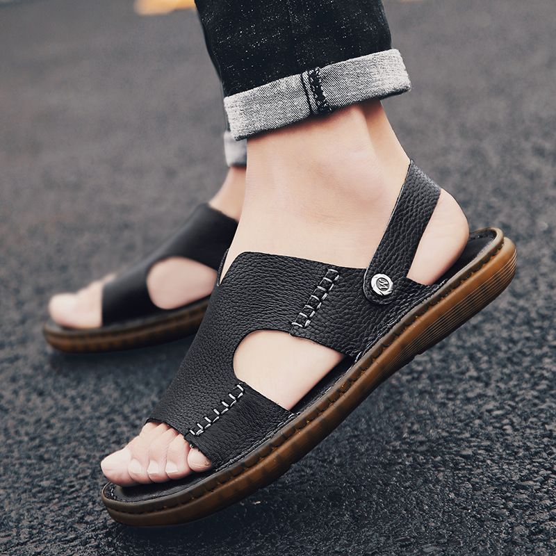 Large size summer casual handmade dual-purpose dad's shoes, genuine leather beach sandals and slippers, men's_voghion.com
