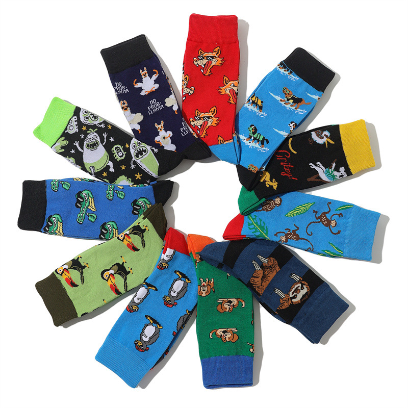 2025d Cartoon Baumwolle Herren Mitte der Wade Tier Persönlichkeit Obst Lange Bunte Ins Socken_voghion.com