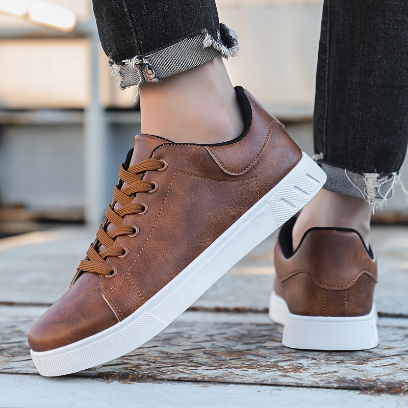 Herren-Skateboardschuh aus PU-Leder mit Schnürung, trendiger, bequemer, leichter Outdoor-Schuh mit rutschfester Sohle zum Gehen und Joggen_voghion.com