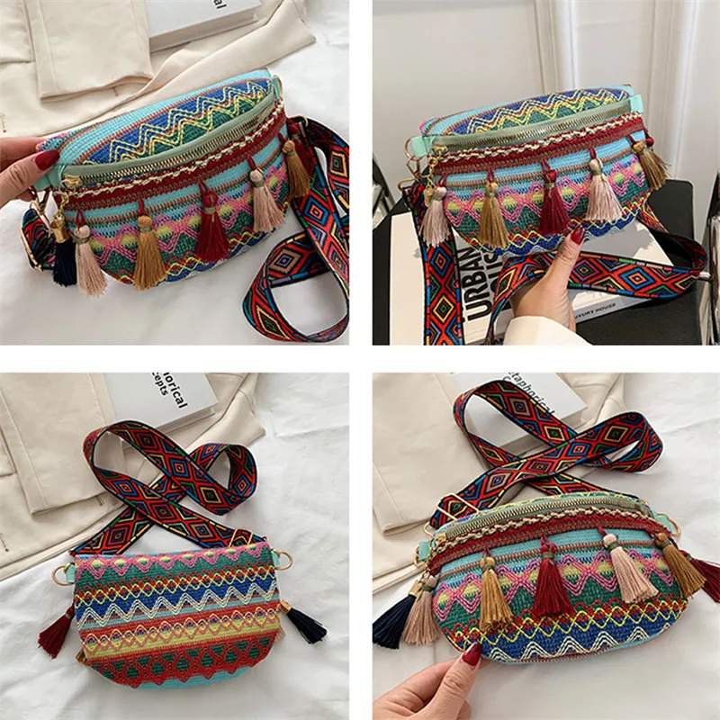 1 borsa a tracolla da donna in pelle intrecciata con nappa, stile retrò, Xinkan, tendenza moda_voghion.com