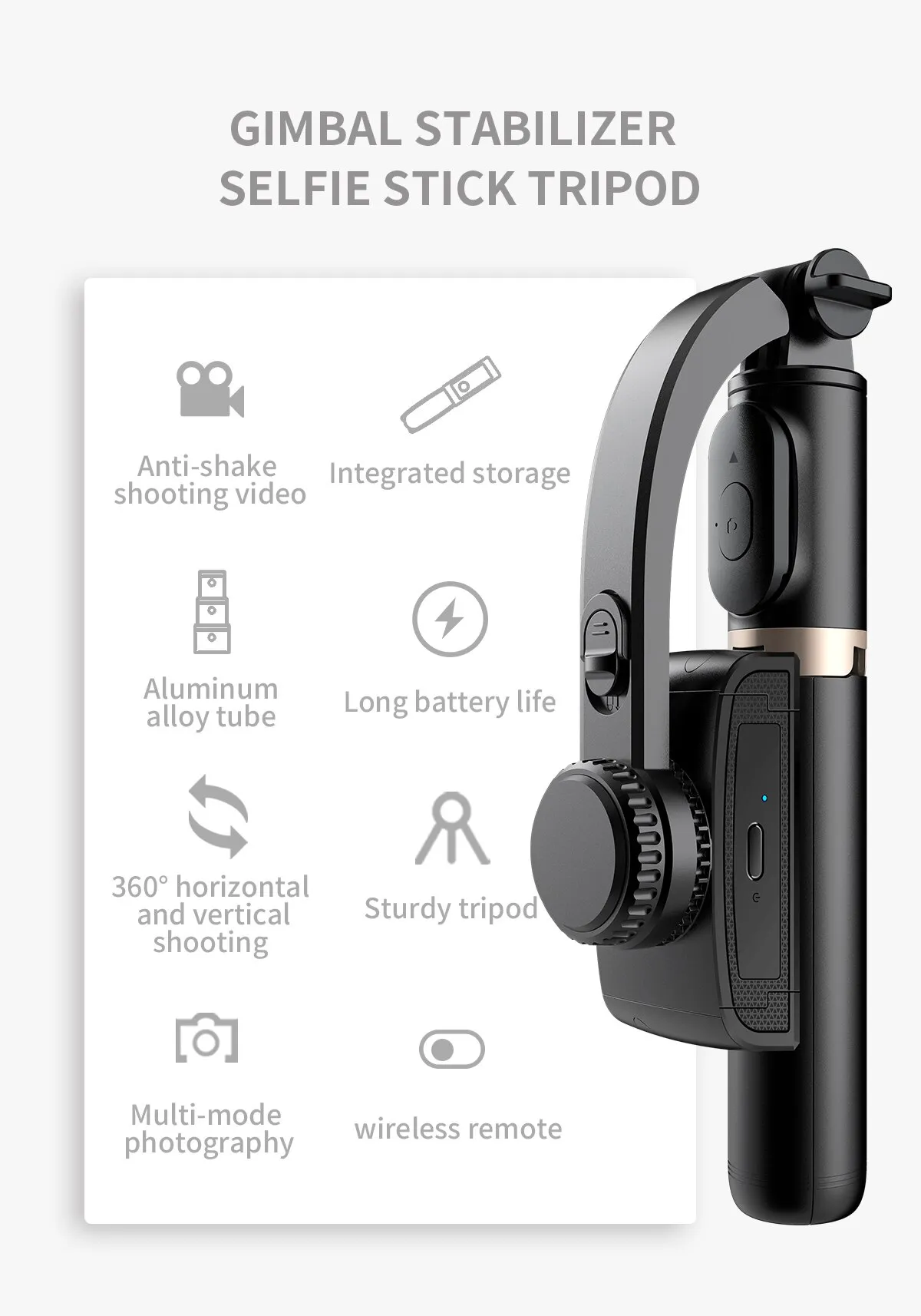 Mobile Video Anti Shaking Vlog Uniaxial Stabilizer Live Bluetooth Selfie Stick Tripod Horizontal And Vertical Shooting_voghion.com