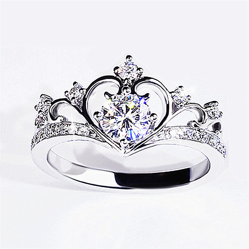 Herz für Frauen Platiniert 1 Karat Prinzessin Krone Süßes Set Diamant Ring_voghion.com