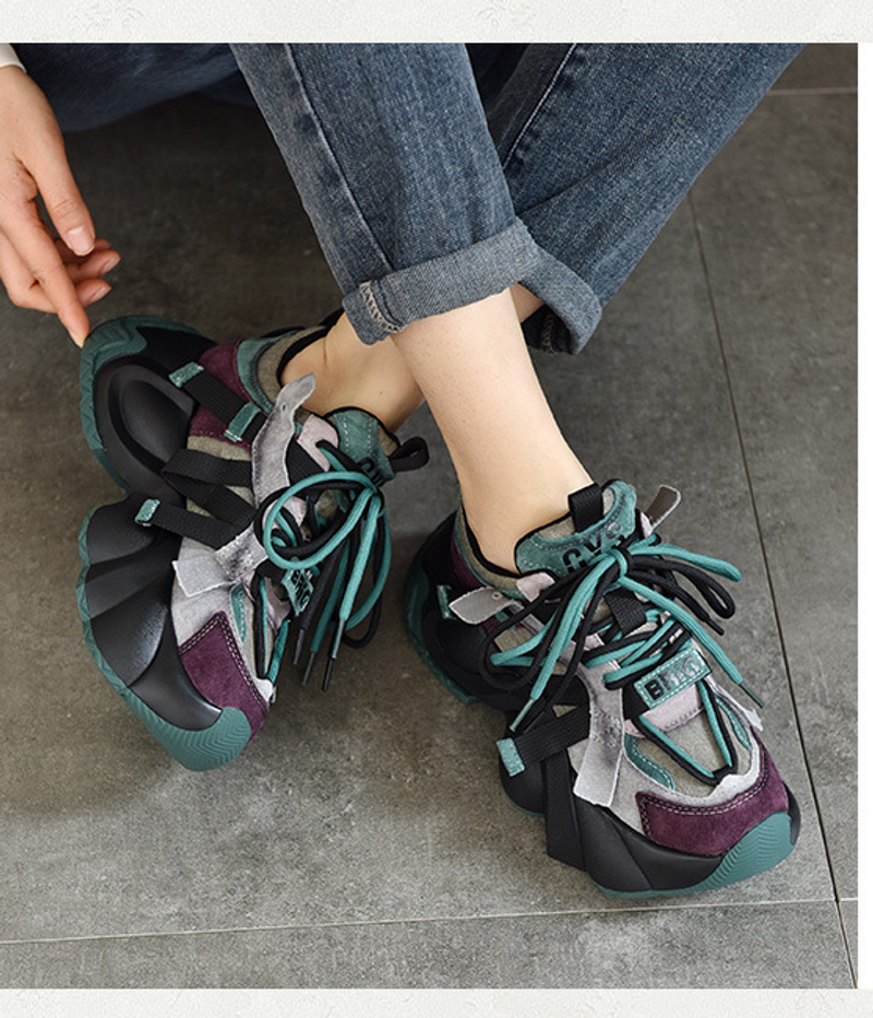 Chaussures de sport décontractées à semelle épaisse pour papa, en cuir véritable, polyvalentes, à lacets, basses, Design Sense, nouvelle collection printemps 2024_voghion.com
