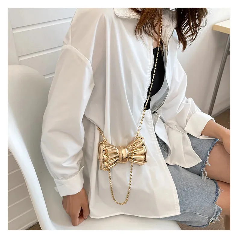 Borsa a mano con catena lunga in oro e argento con fiocco, da sera, da donna, con manico superiore in conchiglia, borse e borsette da festa per matrimonio 241212_voghion.com