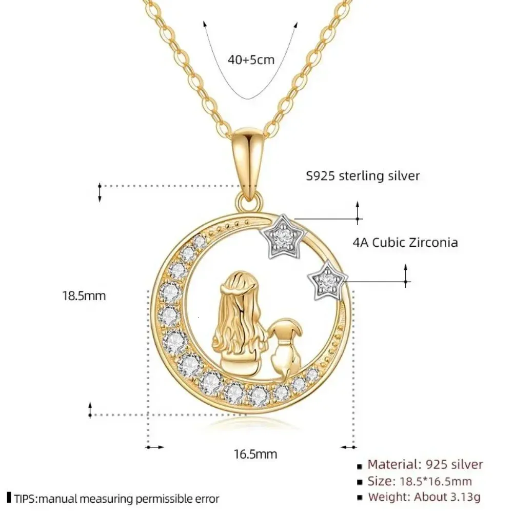 Mom And Baby Zircon Pendant Necklace In Sterling Silver Gold Tone_voghion.com