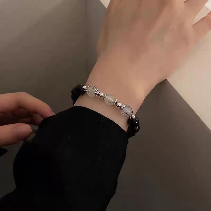 Coppia di braccialetti magnetici in ossidiana per coppie, design di nicchia, temperamento semplice, gioielli per le mani di fidanzate e studentesse, donna_voghion.com